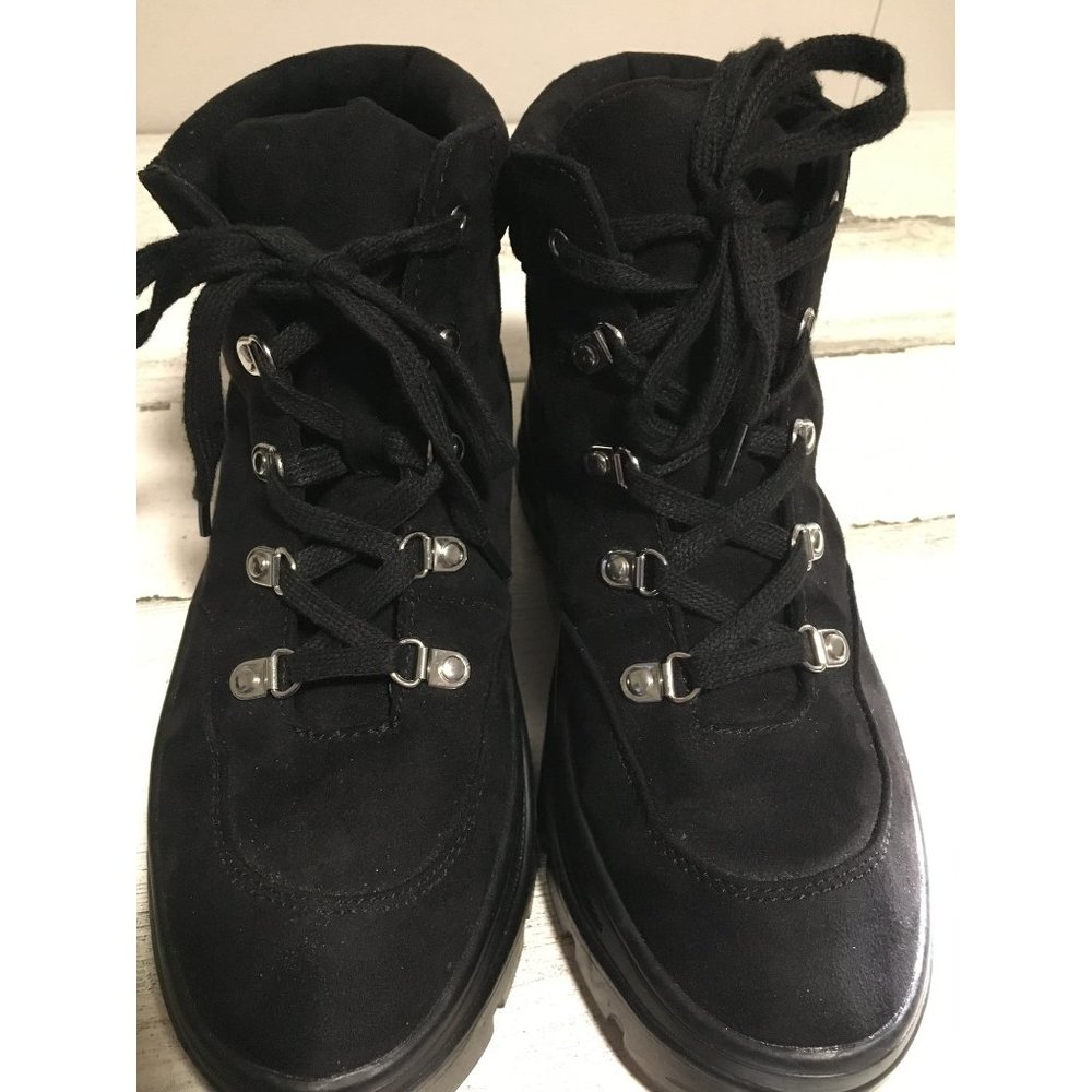 Divided woman’s black suede look lace up ankle boot size 7 NWOT